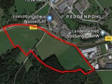 Grafik des Gewerbegebiets südlich von Kluse, zeigt relevante Wasser- und Schutzgebiete.