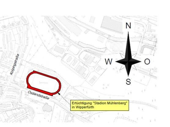 Blick auf die modernisierten Tribünen des Stadions Mühlenberg mit neuen Sitzplätzen und verbesserten Zugängen.